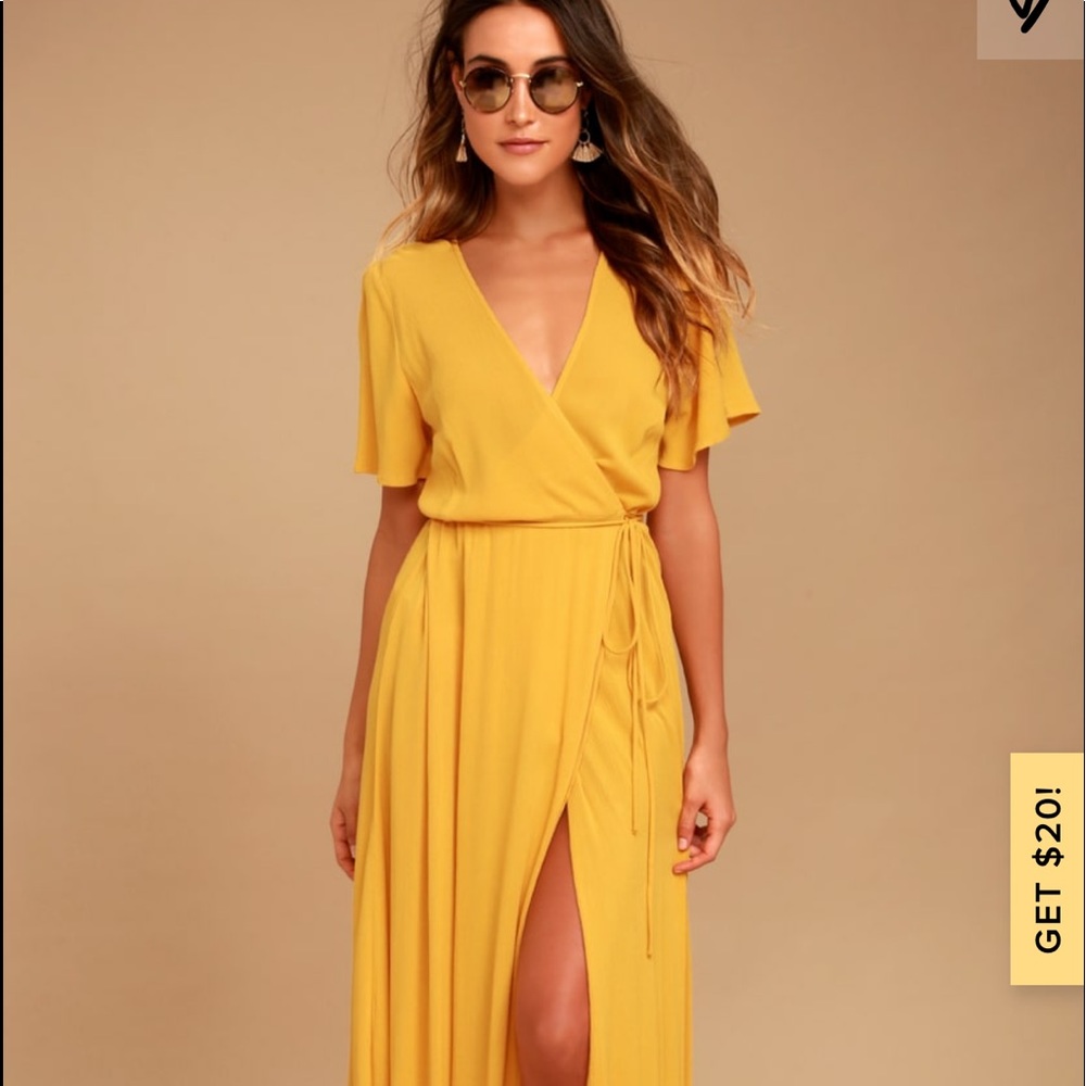 Lulus Yellow Wrap Maxi Dress